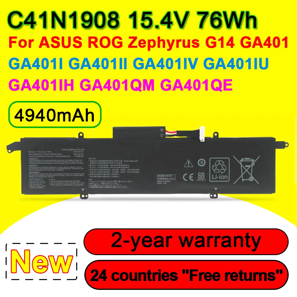 C41N1908 For ASUS ROG Zephyrus G14 GA401 GA401I GA401II GA401IV GA401IU GA401IH GA401QM GA401QE Laptop Battery 15.4V 76Wh