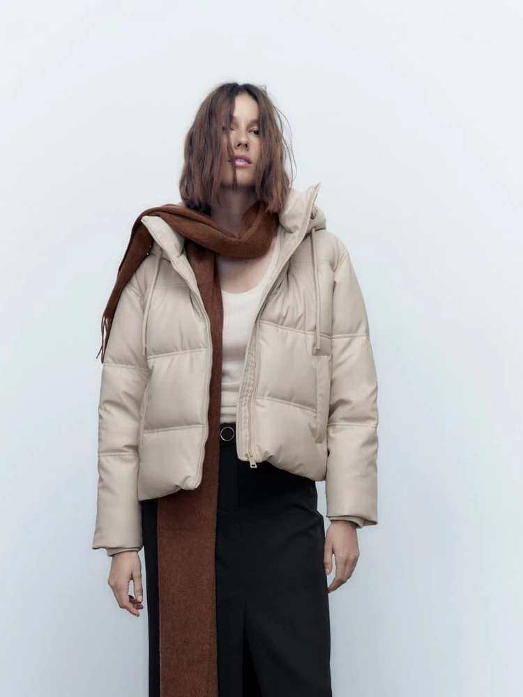 

Warmth Cotton Jaet Women's ort Thiened Leatherette Coat Zipper Closure Winter Outerwear Sli Commute Loose Fit Design