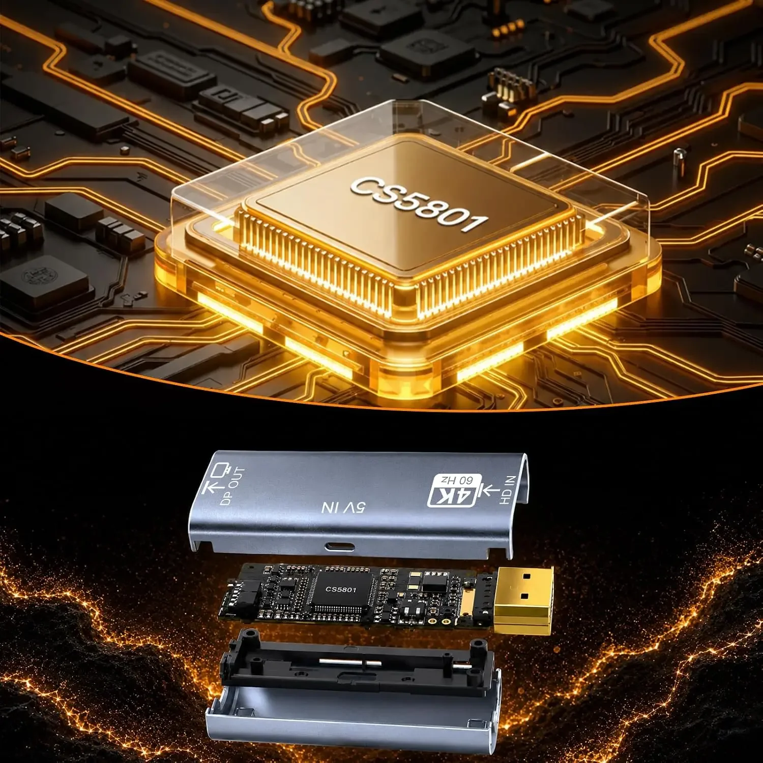 HDTV to DisplayPort Adapter 4K 60Hz HD to DP Converter | Unidirectional HDMI-Compatible Source to DP Output, HDMI-Compa