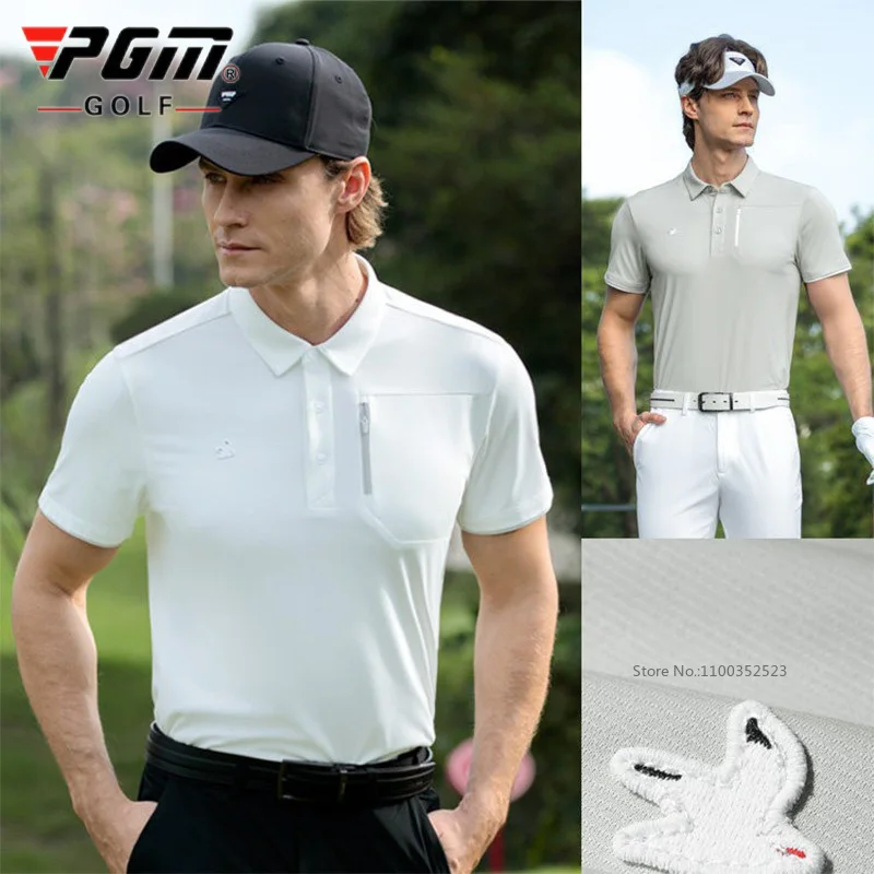 Pgm Breathable Golf Polo Shirt for Men Solid Quick-dry Sports Tops Male Skin Friendly Soft Casual T-Shirts with Zipper Pocket