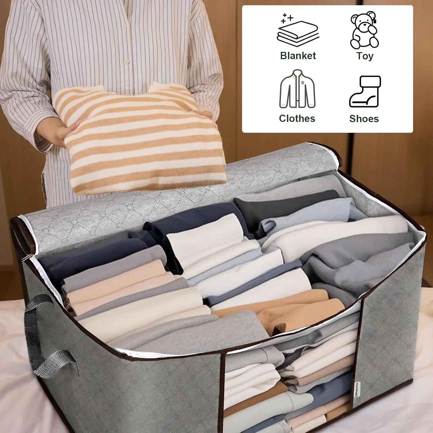 1pc Duvet Storage Bag, Heavy Duty & Large Capacity for Blankets, Seasonal Clothes, Moving, Zippered Non-Woven Organizer