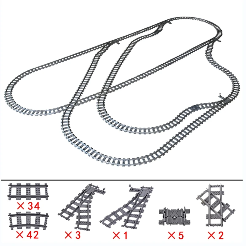 

MOC Creative Expert Ideas City Train 87pcs Tracks Single Slip Switch Crossings Rails Bricks Building Blocks DIY Toys gift