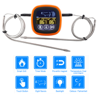 Digital Food Thermometer With 2 Waterproof Heat Resistant Probes Alarm Touch Meat Temperature Meter For Cooking Grilling BBQ