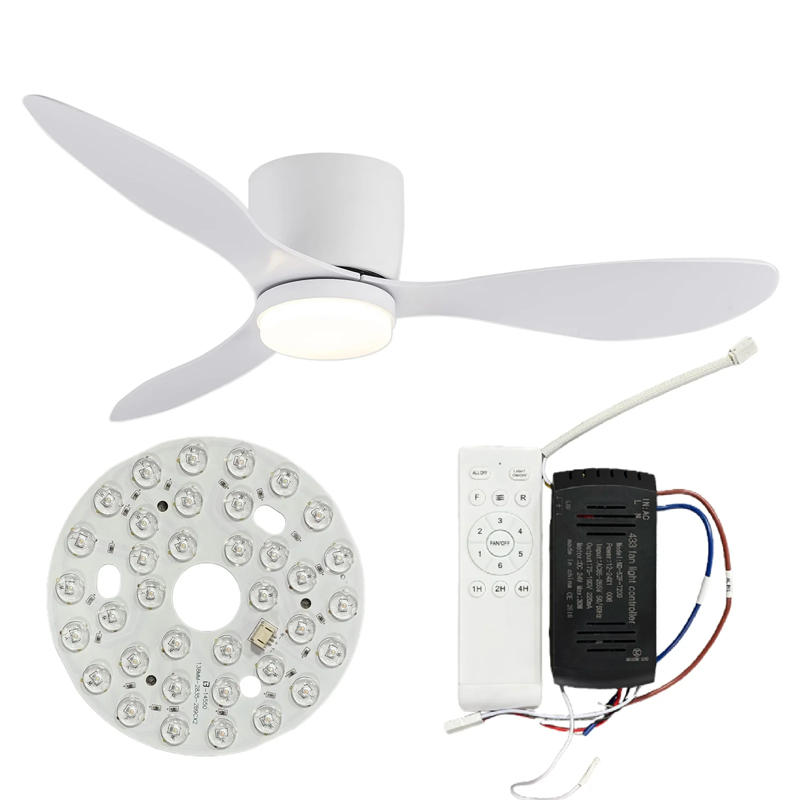 Smart LED Panel Light with Drive Controller Intelligent Remote Three-Color Fan Light Easy Install for 52/42inch Tri-blade Fan