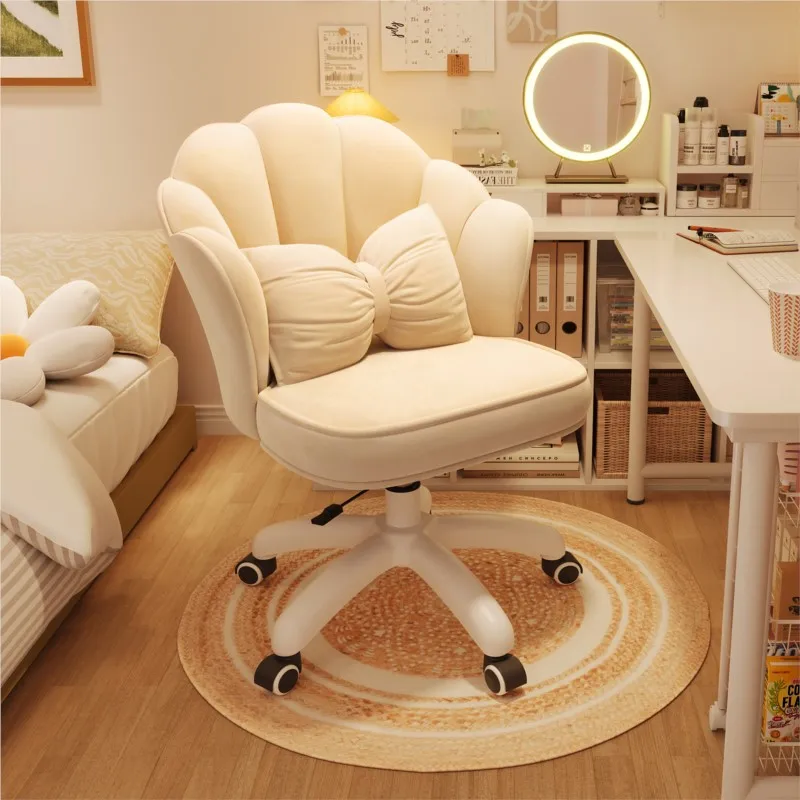 OMGD Dressing Chair Female Rental House Bedroom Makeup Chair Cream Wind Light Luxury Simple Turn Back Study Chair Office Chair