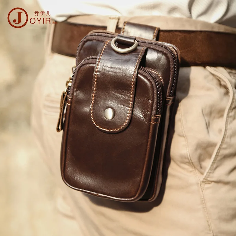 Waist Bag Wholesale Cross-Border Men's Cell Phone Belt Bag Genuine Leather Sports Men's Bag Mobile Phone Bag Belt Waist Bag for