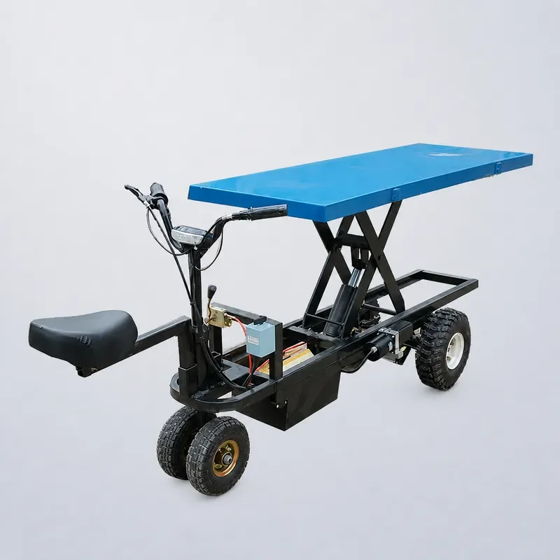 Electric Three Wheel Lift Flatbed Truck for Greenhouse Logistics Warehousing with Reversing Function and Electric Lift Plate