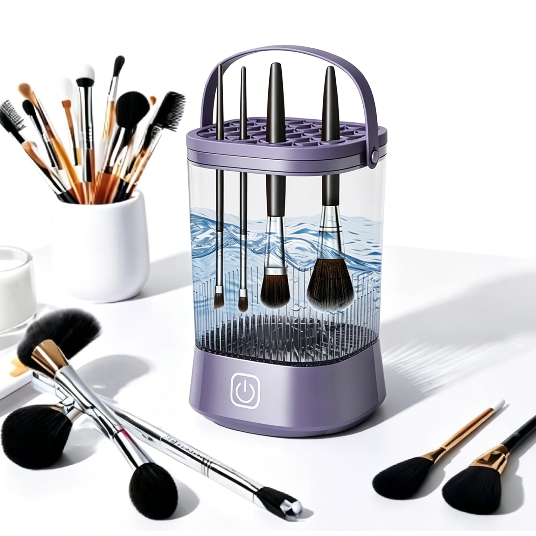 Electric Makeup Brush Cleaner, Makeup Brush Organizer, Quick-Dry Tool, Automatic Rotating Makeup Brush Holder