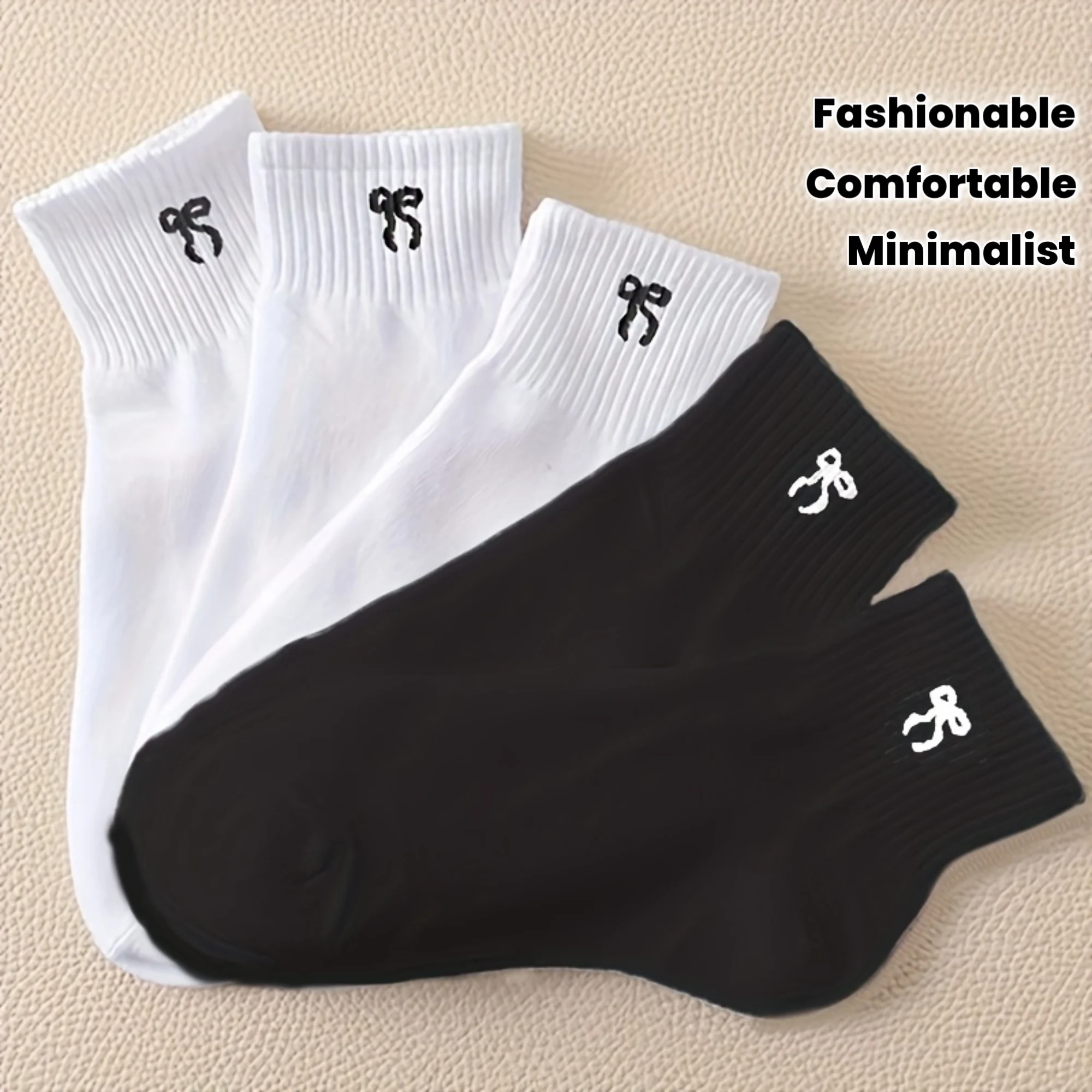 5 pairs of women's black and white socks - fashionable and versatile casual socks - soft and comfortable
