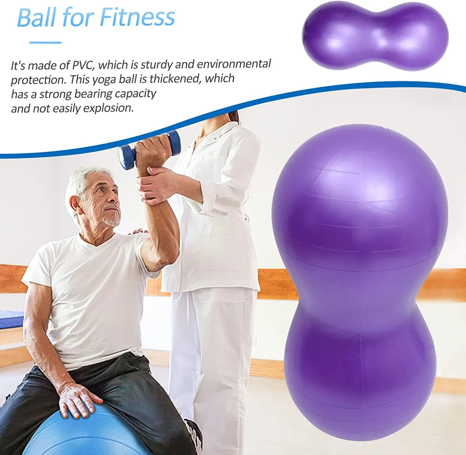 Balance Trainer Exercise Ball PVC Yoga Peanut Ball Yoga Ball with Inflator Fitness Ball Thicken Ball for Yoga Pilates 45cm*90cm