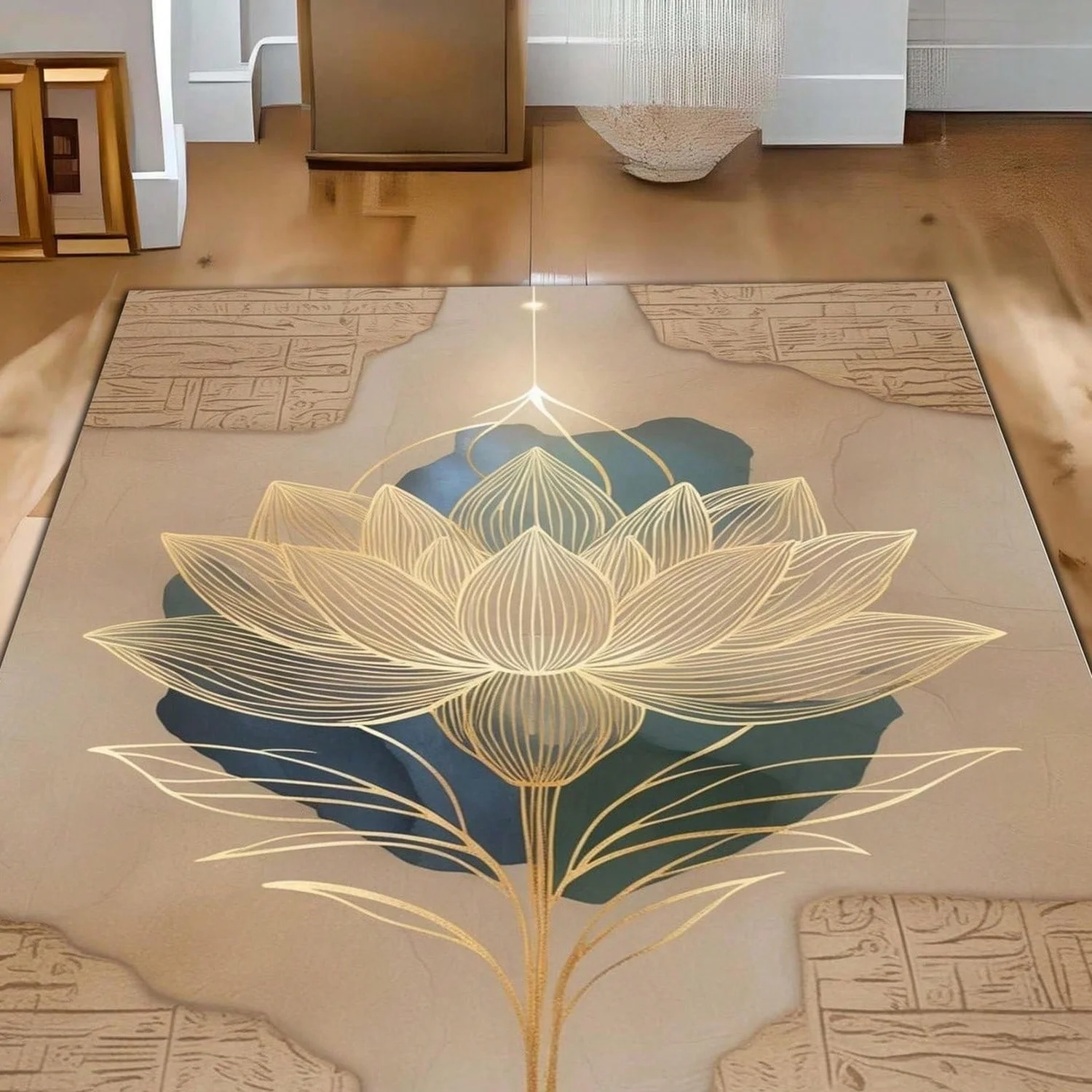 Simple Lotus Pattern Carpet, Washable Non-Slip Zen Bohemian Style Meditation Carpet, Suitable for Living Room, Bedroom, Yoga.