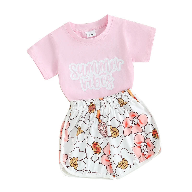 2PC Summer Baby Girl Short Sets Letters Print T-Shirts Top Shorts 3 6 9 12 Months Infant Outfits Beach Clothes