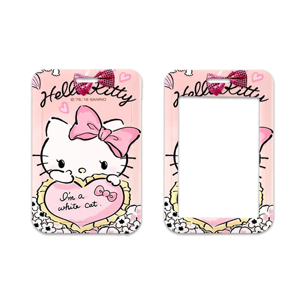 Pink Hello Kitty Credit Card Holder Lanyard Children ID Badge Holders Girls' Identification Card Case Neck Strap Keychain Custom