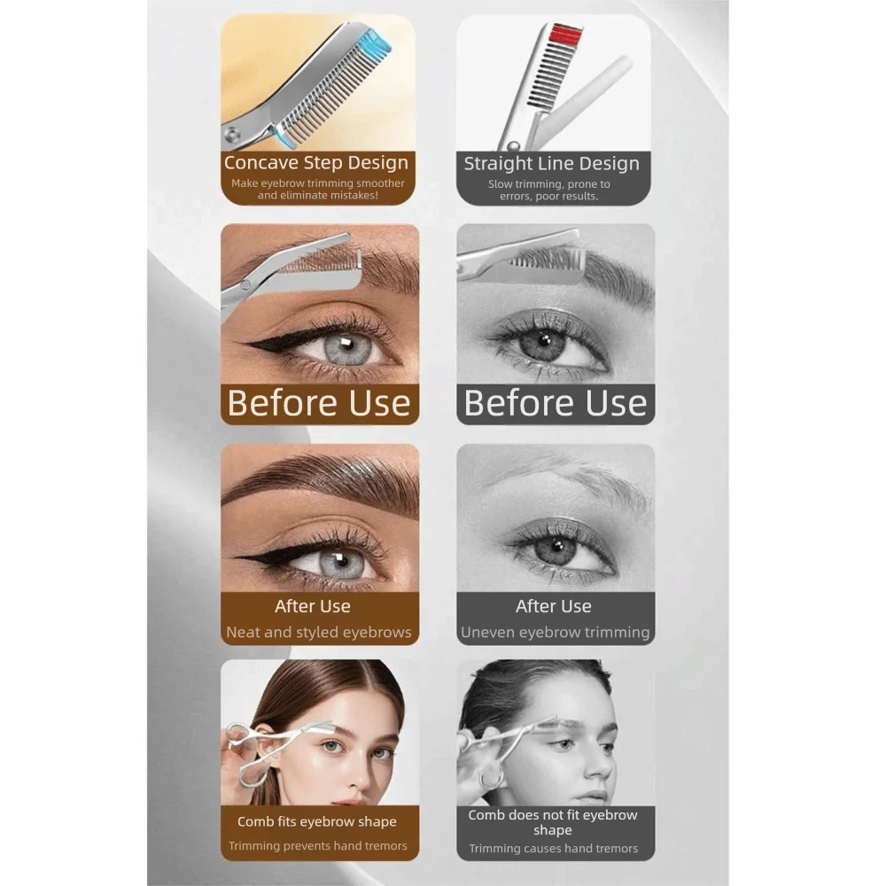 Stainless Steel Eyebrow Scissors with Eyebrow Comb Non Slip Hair Remover High Quality Professional Eyebrow Shaver Tool