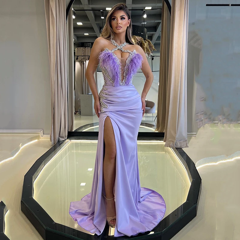 

Thinyfull Luxurious Mermaid Prom Dresses Halter Neck Beadings Evening Dress Saudi Arabia Cocktail Party Prom Gowns Custom Size