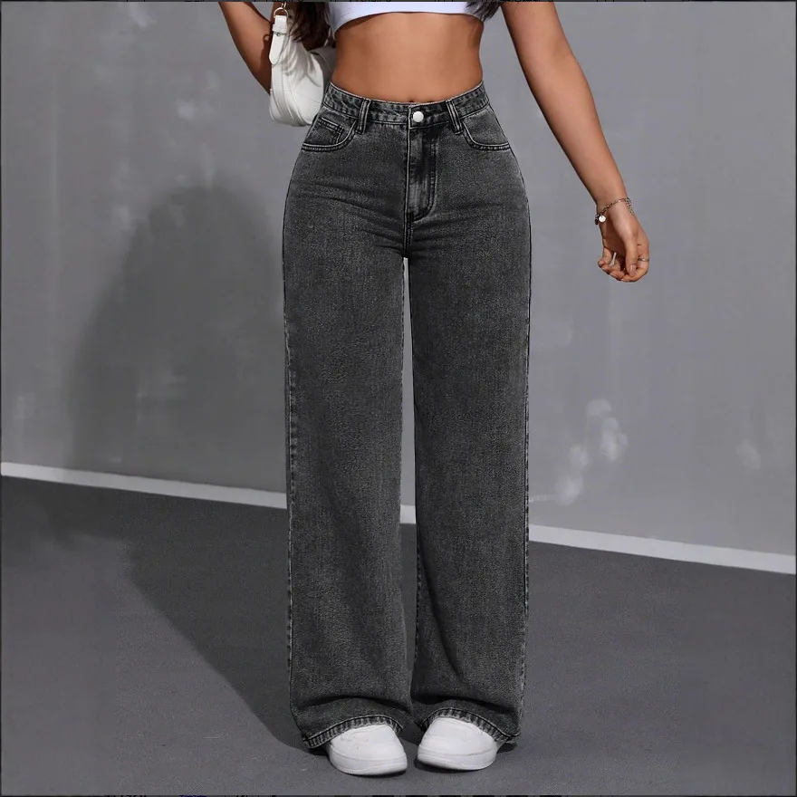 Women Pant Vintage Denim Pants Floor Length Jeans Work Casual High Waist Y2k Streetwear Washed Basic Straight Trousers Autumn