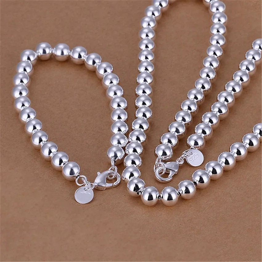 Heißer Verkauf: 925er Sterlingsilber Armbänder und Halsketten-Schmuckset für Damen – Edle 8-mm-Perlenkette, modische Geschenke für Mädchen und Partys