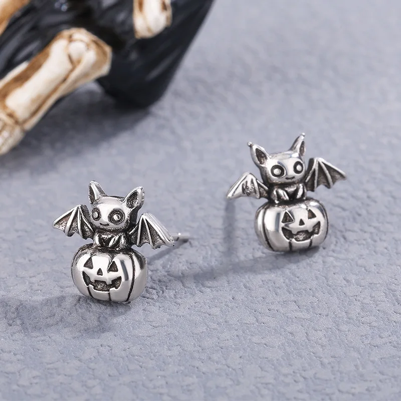 Original Pumpkin Ghost Dark Wind 925 Sterling silver Jewelry Halloween Funny Elements Holiday Party Stud Earrings 3216