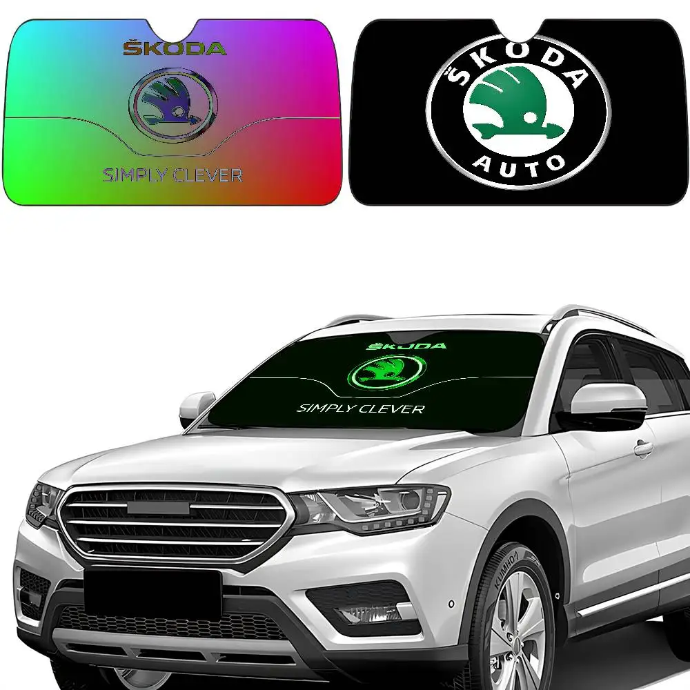 H-Skoda-s مظلة السيارات الستائر ظلة نافذة السيارة غطاء الزجاج الأمامي الشمس الظل السيارات الشمس قناع سيارة يغطي #3