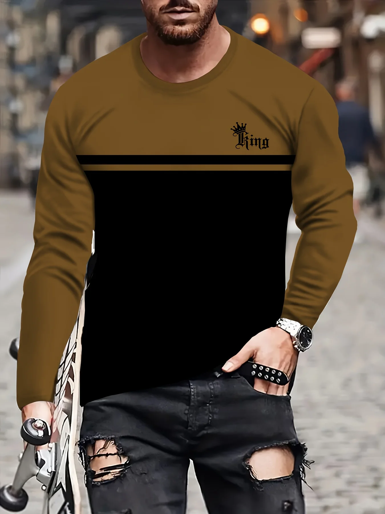 

Outdoor Street Fashion Crewneck Men's Long Sleeve T-shirt Autumn New Letter Print Casual Long Sleeve Daily Casual Loose Men Top
