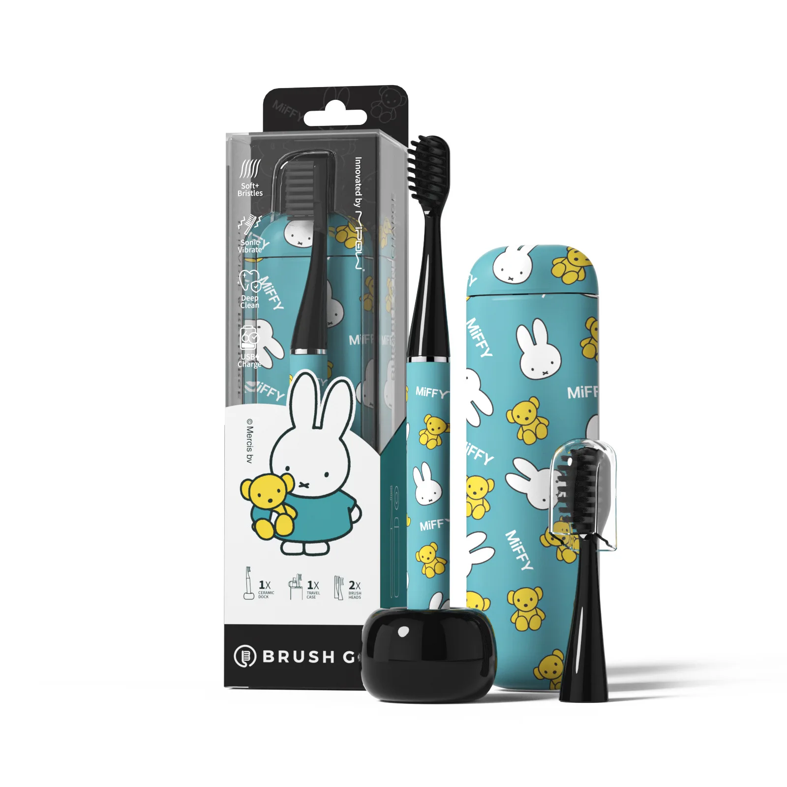 Cepillo de Dientes Eléctrico Kawaii Miffy con Cerdas Suaves, Modo Sónico para Adultos, Batería de Larga Duración, Set Compacto de Viaje