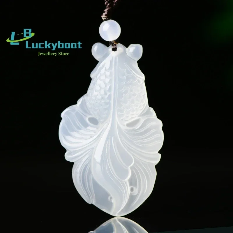 Fine Jewelry More Color Green Agate Goldfish Pendant With Natural Ice Species