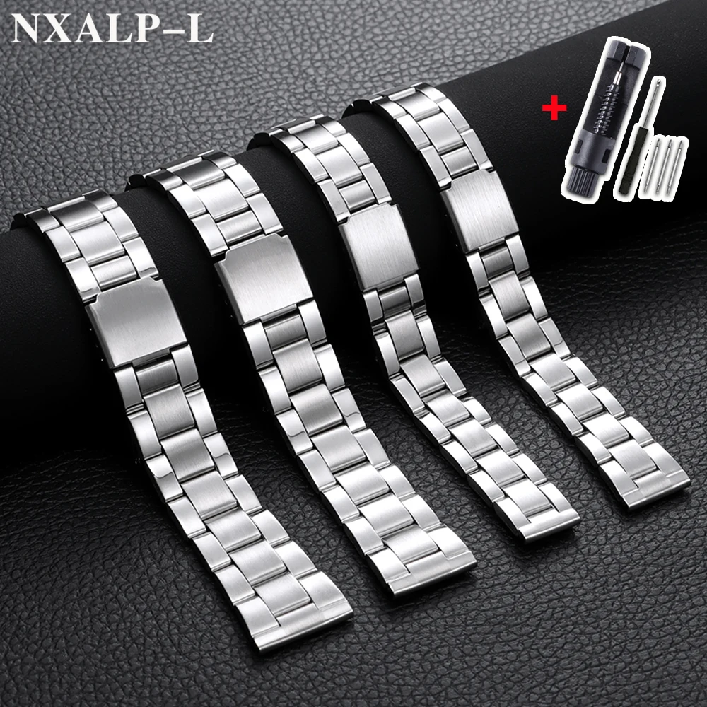 الفولاذ المقاوم للصدأ حزام الساعات 14 مللي متر 16 مللي متر 20 مللي متر 22 مللي متر النساء الرجال العالمي سوار معدني ل Seiko ل أوميغا معصمه للطي مشبك