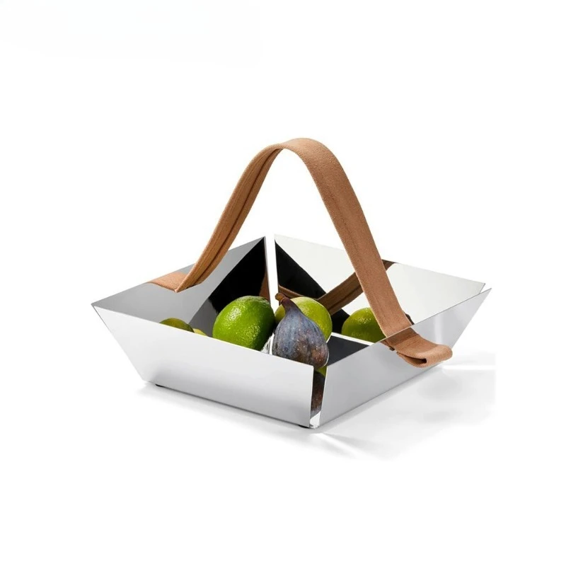 

Stainless steel fruit plate household high-end light luxury snack plate square tray fruit basket