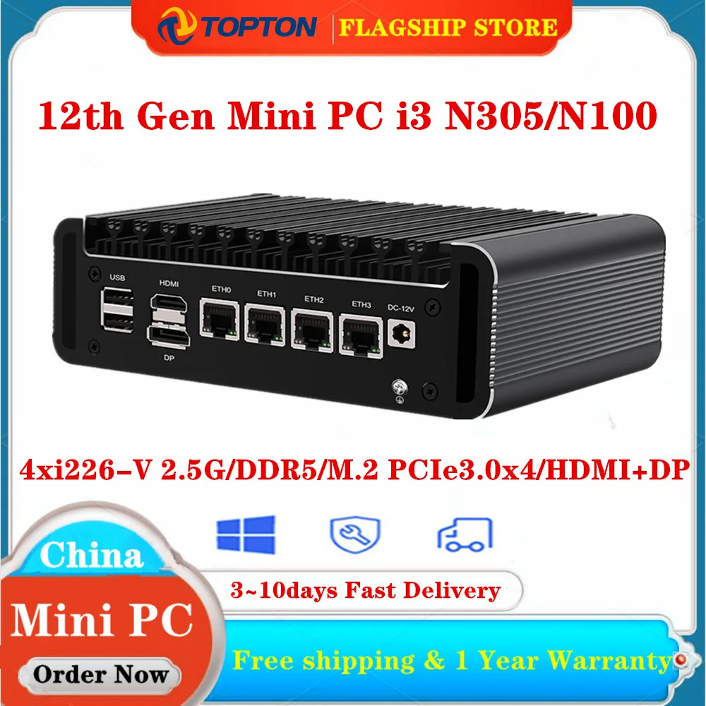 

Firewall Mini PC Alder 12th Gen Intel Lake i3 N305 8 Core N200 N100 DDR5 4800MHz 4xi226-V 2.5G Fanless Soft Router Proxmox Host