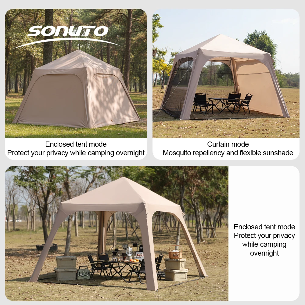 Sonuto 4-6 Person Inflatable Camping Tent with Awning, PU3000mm Waterproof Air Tent, 4 Season Instant Setup Glamping Cabin Bed