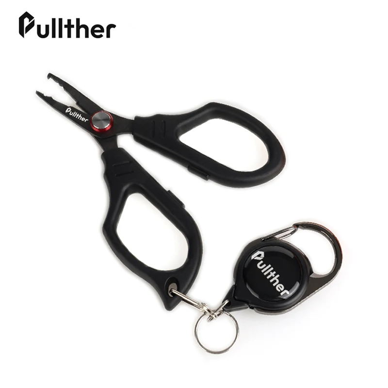 Pullther Fishing pliers line cutter blade with Fly Fishing Retractable Key Chain Reel Badge Holder Tackle Boxes Accessories