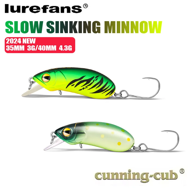 Lurefans 2024 New Cunning-Cub 35/10mm 3/4.3g Slow Sinking Minnow 2 Times Srengthened Anti Rust Coating Wobblers For Fishing