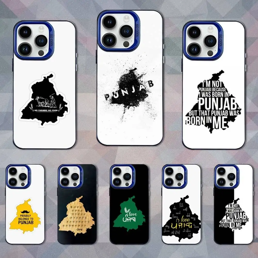 

Landscape Art Punjab Map Phone Case For iPhone 16,15,14,13,12,11,Mini,Pro,SE,MAX Blue Matte Silicone Cover
