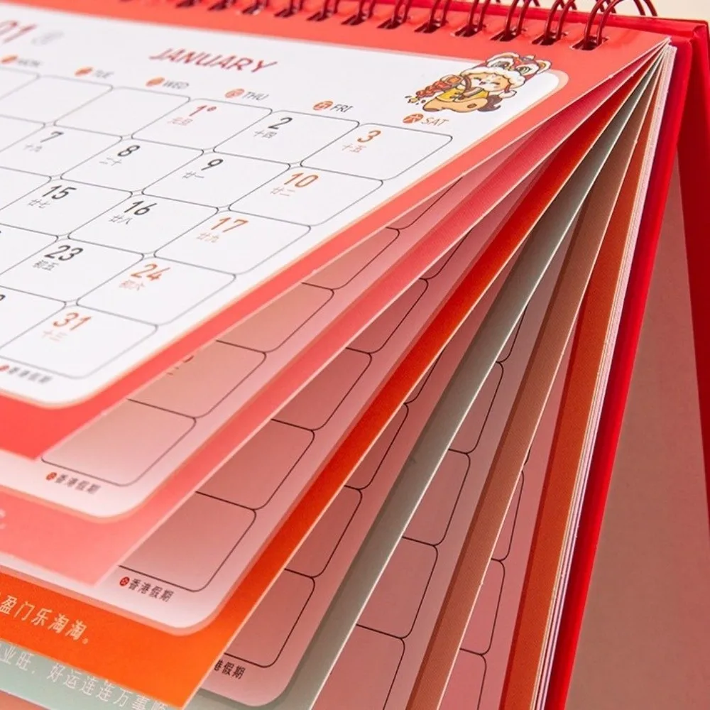 Chinese Style 2026 Desk Calendar Cartoon Horse/Panda Horse Year Calendar Month Date Display Coil Binding Schedule Planner