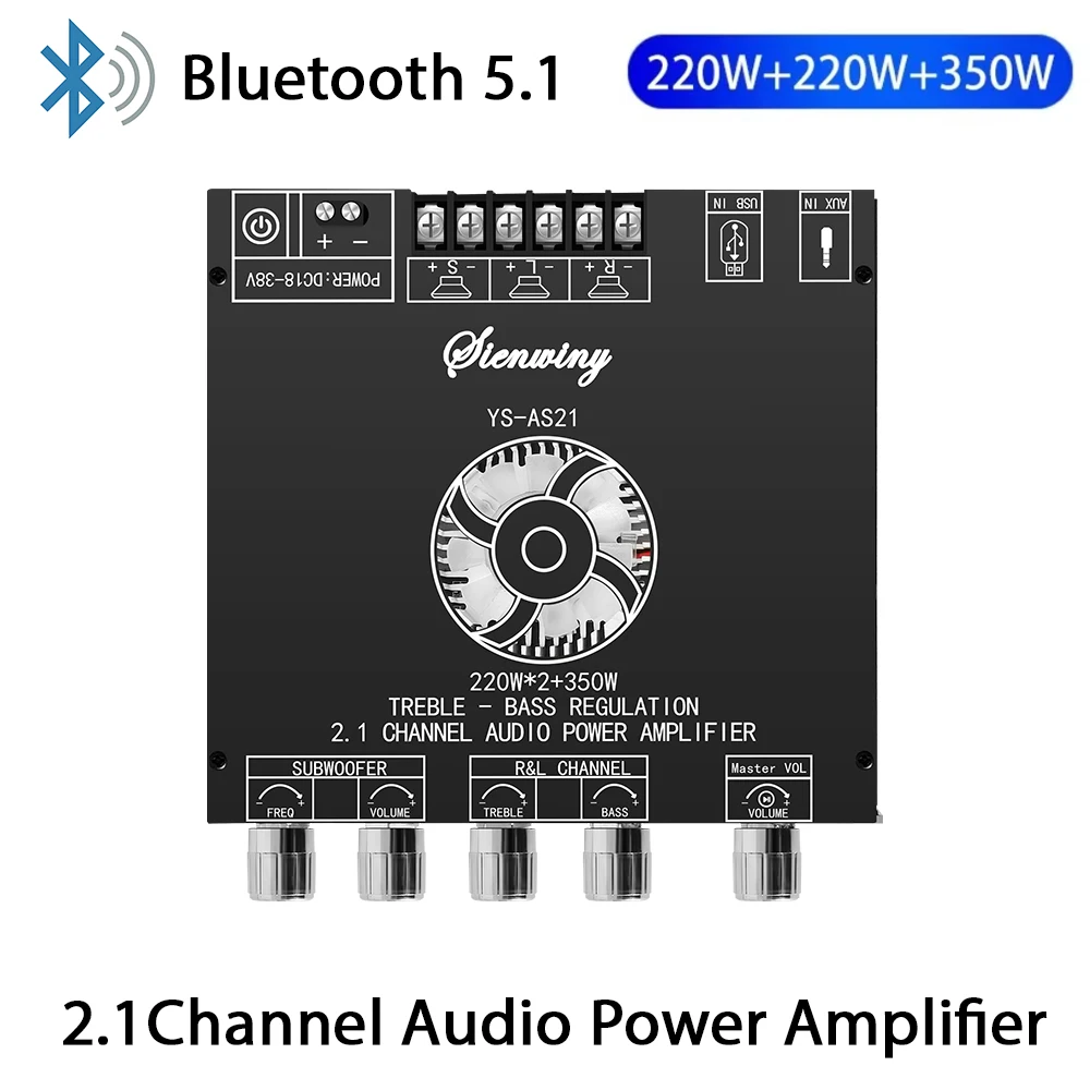 บลูทูธเครื่องขยายเสียงดิจิตอล 220W + 220W +350W 2.1-Channel TPA3251 ปรับเสียงเบสสูงซับวูฟเฟอร์โมดูลเสียง YS-AS21 TPA3251