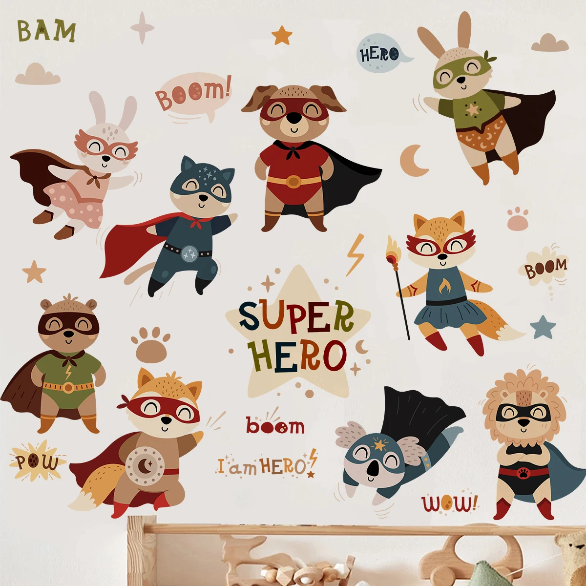 

Cartoon Superhero Animal Masks Costumes Animal Wall Sticker Child Room Wall Art Decal Kids Room Boys Bedroom Door Home Decor