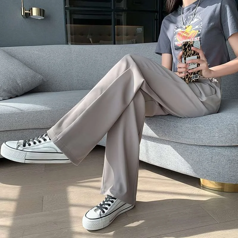 

White Casual Pants for Women Spring Summer Loose Wide Leg Commuter Sle PVC Polyester Fiber mid Low Waist Trousers