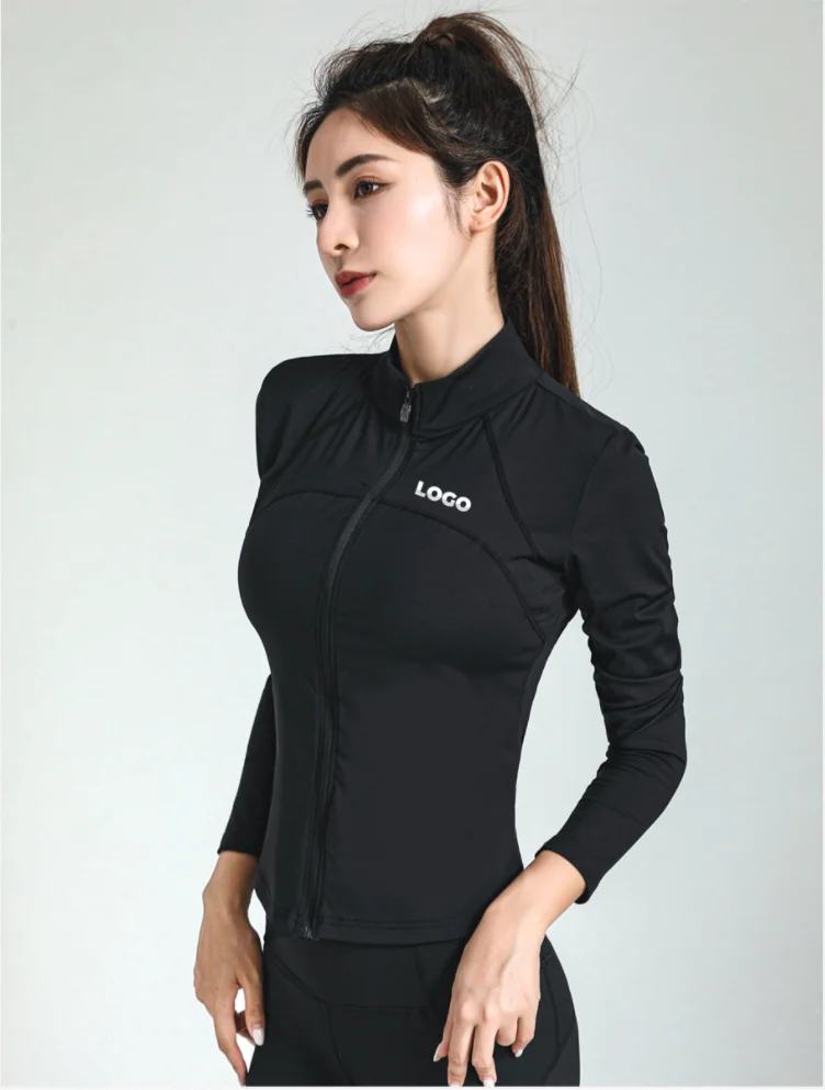 

Summer fitness clothes stand-up collar jacket zipper sports training slim clothes quick-drying long-sleeved custom-made women