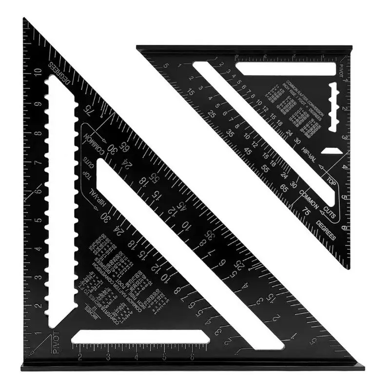2Pcs Set 7/12 Inch Rafter Square Aluminum Alloy Double Scale Triangle Ruler Angle Ruler Carpenter Triangle for Woodworking and Carpentry