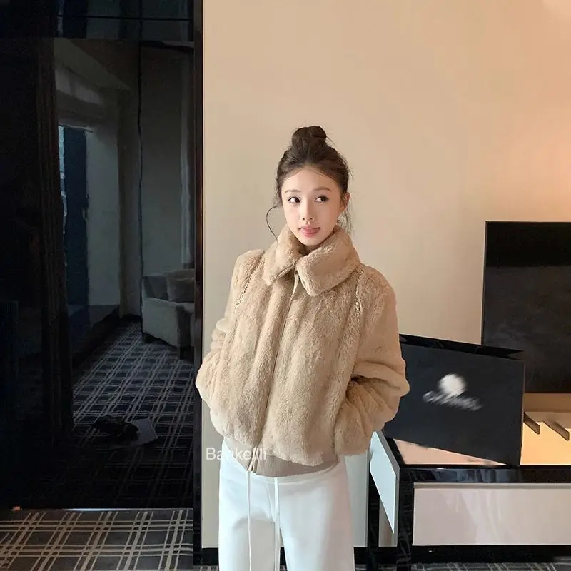 Women's 2026 Eco Faux Fur Stand Collar Jacket Cropped Thick Warm Elegant Chic Coquette Trendy Outerwear Top Vintage  Faux Fur
