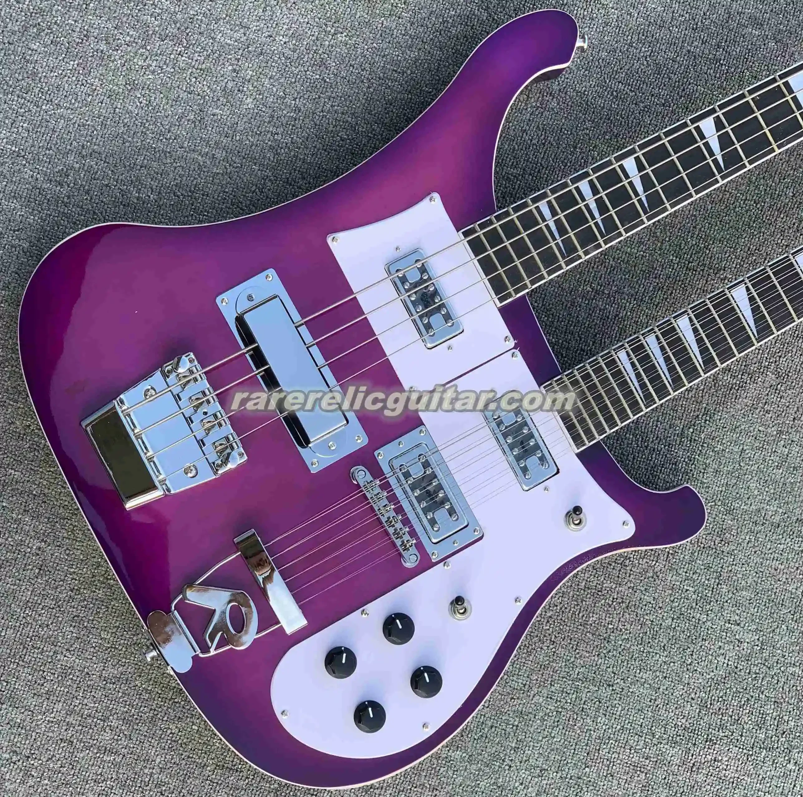 

In stock Trans Purple Double Neck 4003 4 Stings Electric Bass 330 360 12 Strings Electric Guitar Pearl Triangle Inlay