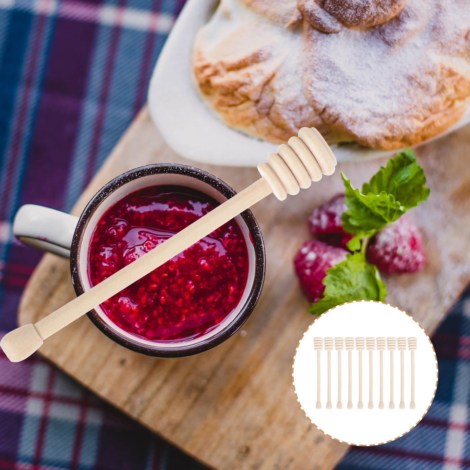 

10pcs Wooden Honey Dipper Stick Natural Food-Grade Stirrer For Tea Jam Syrup Drizzling Kitchen Tool Household Honey Rod Stir