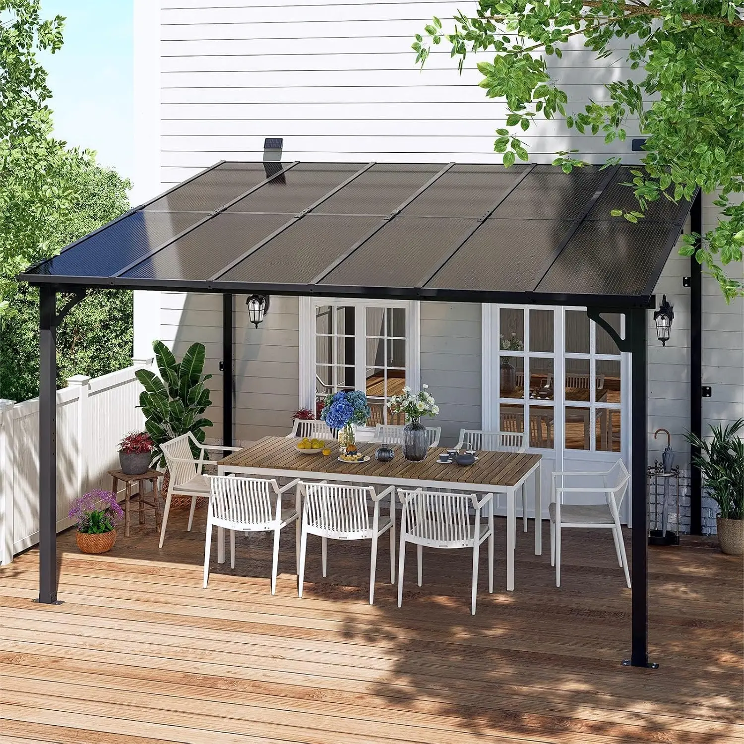 Wall Mounted Lean to Metal Awning with Sloped Roof, Outdoor Patio Gazebo for Backyard Deck, 10' x 12', Black, Customized