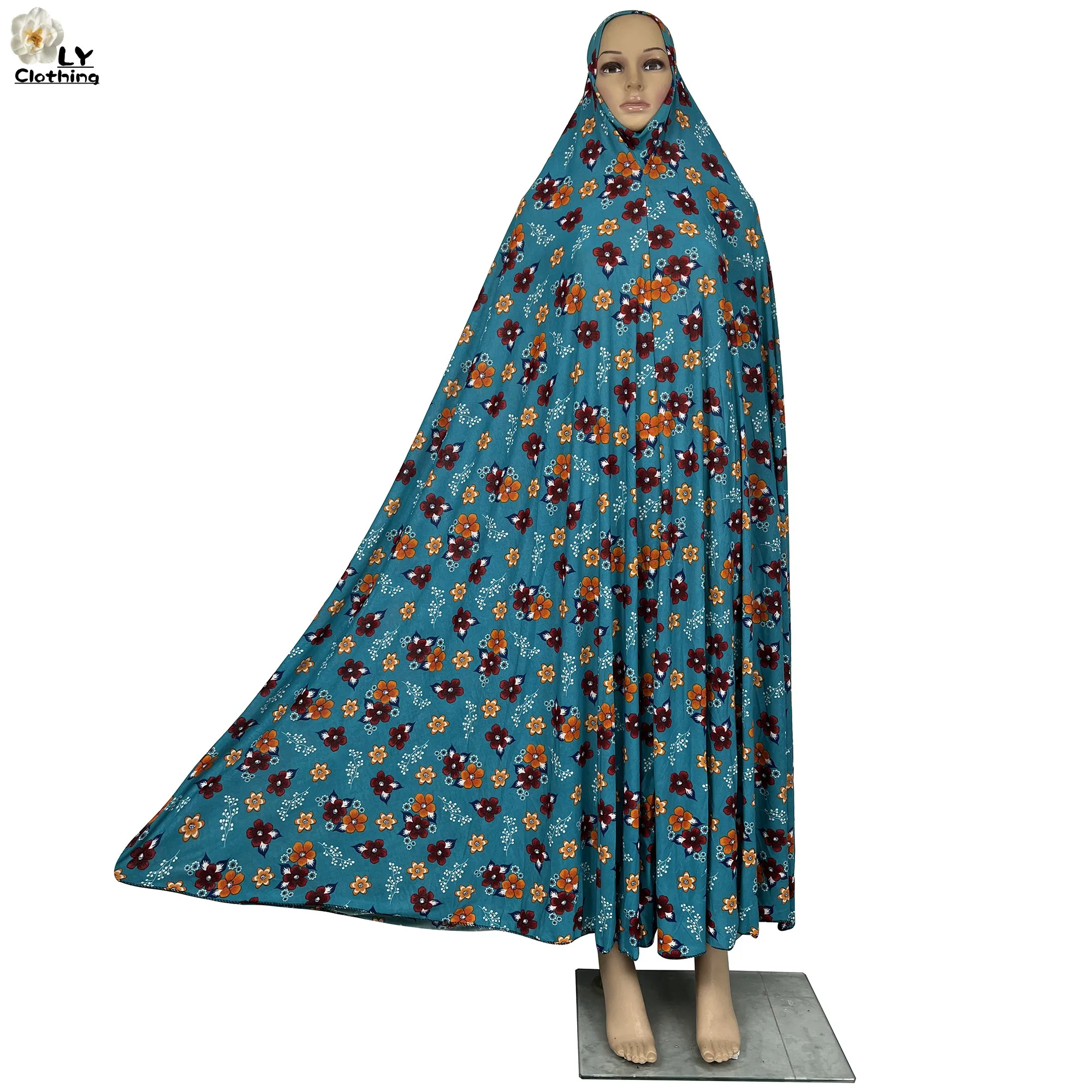 Muslim Ramadan Womens Hooded Abaya Kaftan Femme Dress With Hijab Floral Prints Dubai Saudi Robe Turkey-African Prayer Garment