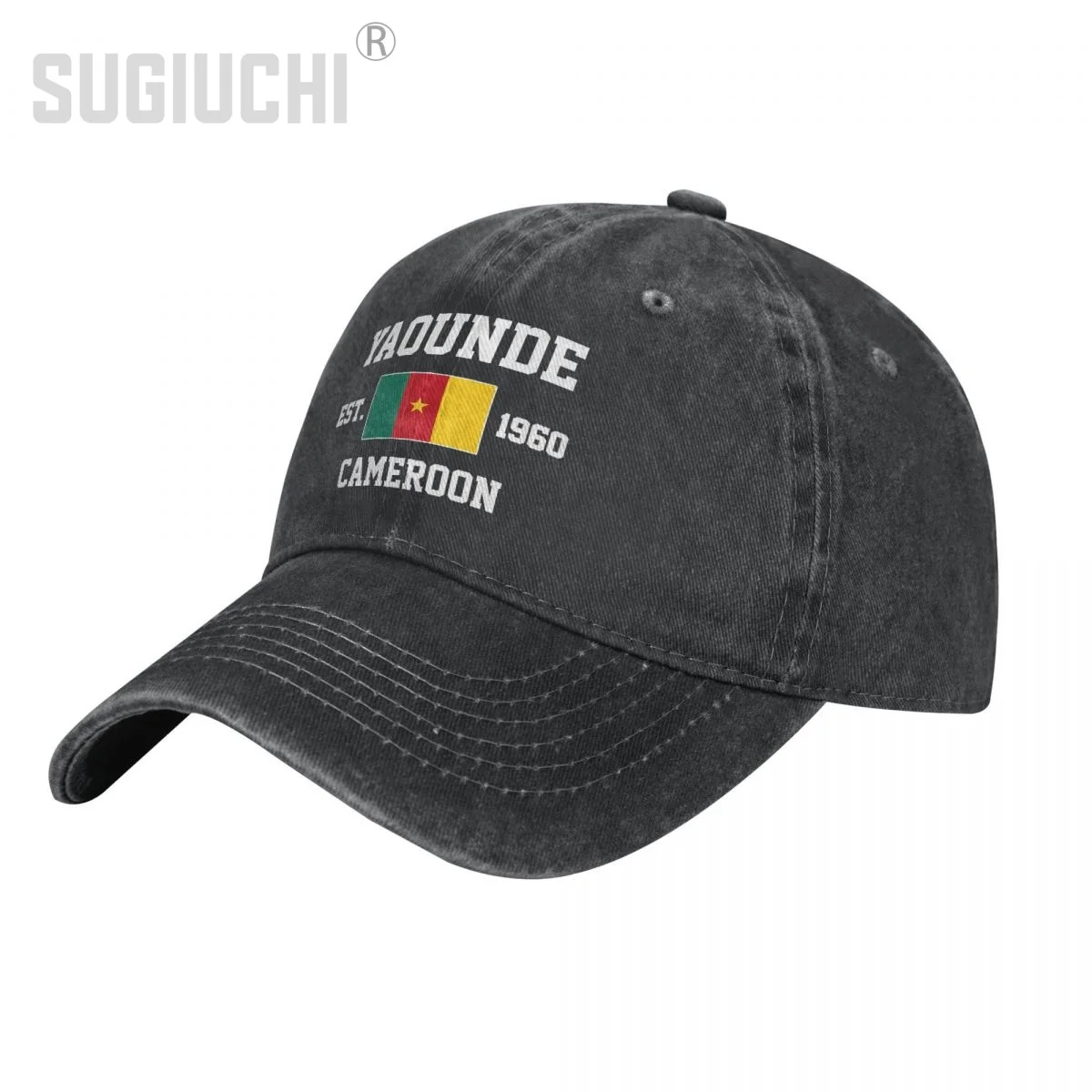 Flag of Cameroon EST.1960 Yaounde Unisex Adult Charcoal Washed Denim Baseball Cap Men Vintage Cotton Dad Patriotic Trucker Hat