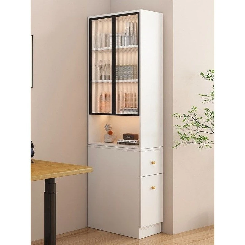 Sofa side cabinet, solid wood corner narrow bookcase, side pull-side pull-side gap storage cabinet