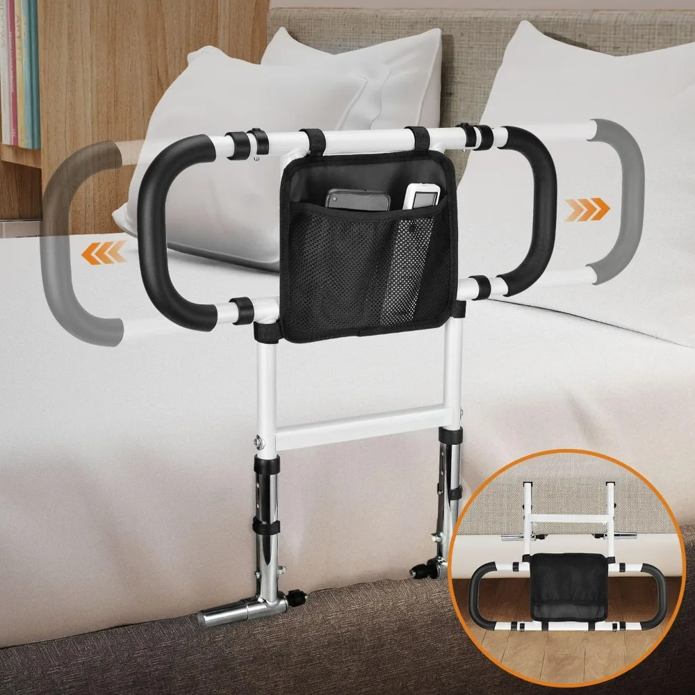 Bed Rails for Elderly Seniors,Foldable Retractable Bed Assist Rail,Bed Rail with Dual Grab, Adjustable Heights Bed Assist Rail