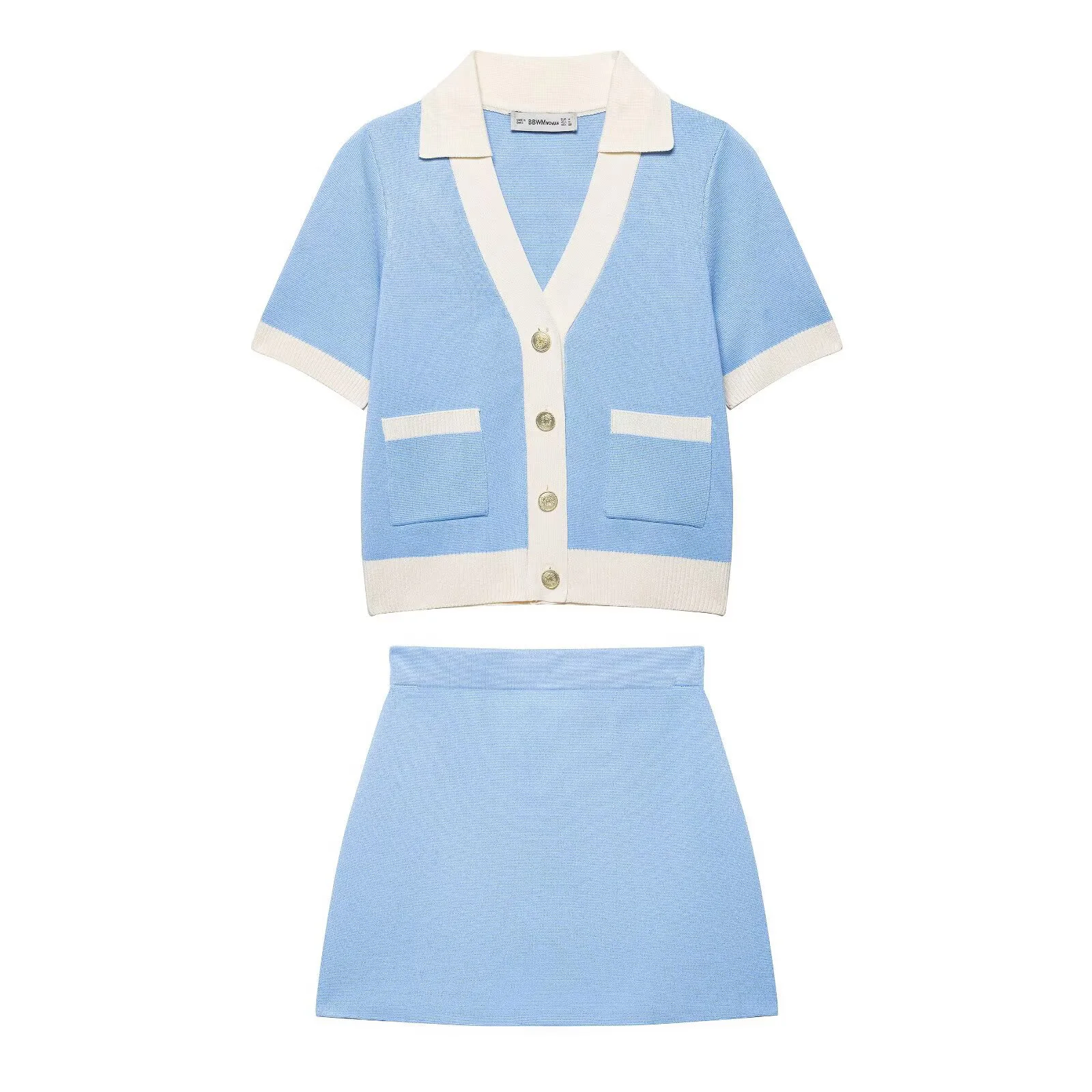 

European And American Style Foreign Trade Women's Clothing New 2025 Fashion Short Sleeved Knitted Jacket High Waist Skirt Set