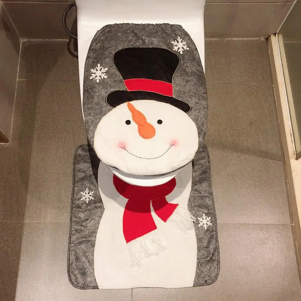 Christmas Bathroom Rug Christmas Toilet Cover Set Snowman Faceless Old Man Non-slip Toilet Cover Floor Mat Home Decoration