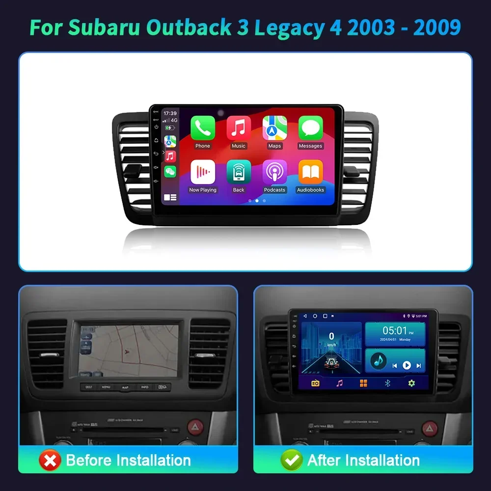 Android 14 For Subaru Outback 3 Legacy 4 2003-2009 Car Radio Wireless Bluetooth Carplay Multimedia Navigation GPS Touch Screen